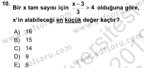 Genel Matematik Dersi Ara Sınavı Deneme Sınav Soruları 10. Soru