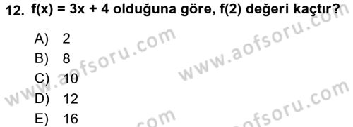 Genel Matematik Dersi Ara Sınavı Deneme Sınav Soruları 12. Soru