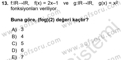 Genel Matematik Dersi Ara Sınavı Deneme Sınav Soruları 13. Soru