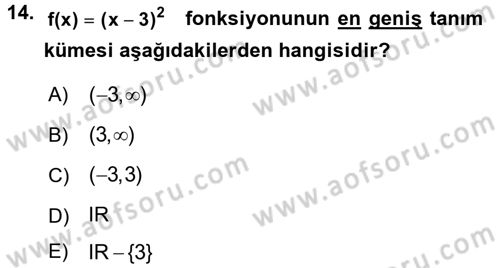 Genel Matematik Dersi 2017 - 2018 Yılı (Vize) Ara Sınav Soruları 14. Soru