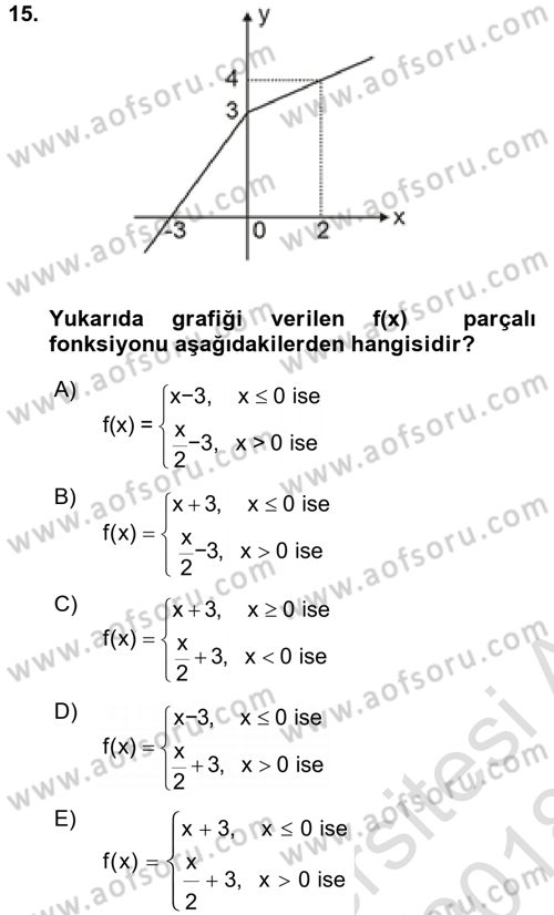 Genel Matematik Dersi Ara Sınavı Deneme Sınav Soruları 15. Soru