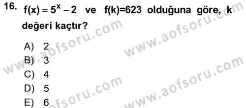 Genel Matematik Dersi 2017 - 2018 Yılı (Vize) Ara Sınav Soruları 16. Soru