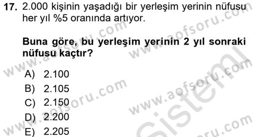 Genel Matematik Dersi Ara Sınavı Deneme Sınav Soruları 17. Soru