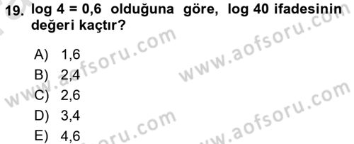 Genel Matematik Dersi Ara Sınavı Deneme Sınav Soruları 19. Soru