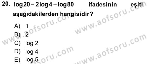 Genel Matematik Dersi 2017 - 2018 Yılı (Vize) Ara Sınav Soruları 20. Soru