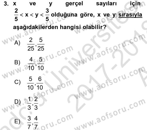 Genel Matematik Dersi Ara Sınavı Deneme Sınav Soruları 3. Soru