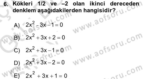 Genel Matematik Dersi Ara Sınavı Deneme Sınav Soruları 6. Soru