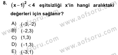 Genel Matematik Dersi 2017 - 2018 Yılı (Vize) Ara Sınav Soruları 8. Soru
