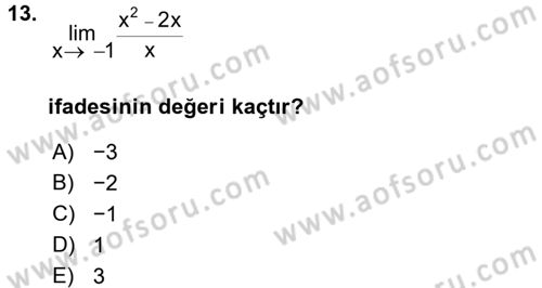 Genel Matematik Dersi 2017 - 2018 Yılı (Final) Dönem Sonu Sınav Soruları 13. Soru