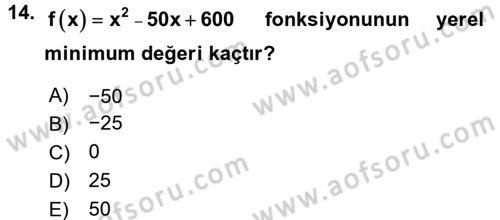 Genel Matematik Dersi 2017 - 2018 Yılı (Final) Dönem Sonu Sınav Soruları 14. Soru