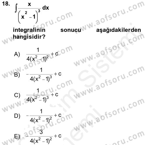 Genel Matematik Dersi 2017 - 2018 Yılı (Final) Dönem Sonu Sınav Soruları 18. Soru