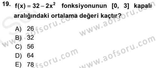 Genel Matematik Dersi 2017 - 2018 Yılı (Final) Dönem Sonu Sınav Soruları 19. Soru