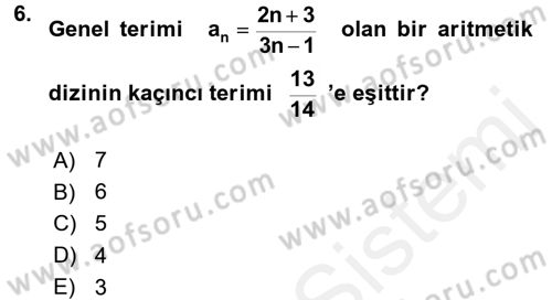 Genel Matematik Dersi 2017 - 2018 Yılı (Final) Dönem Sonu Sınav Soruları 6. Soru