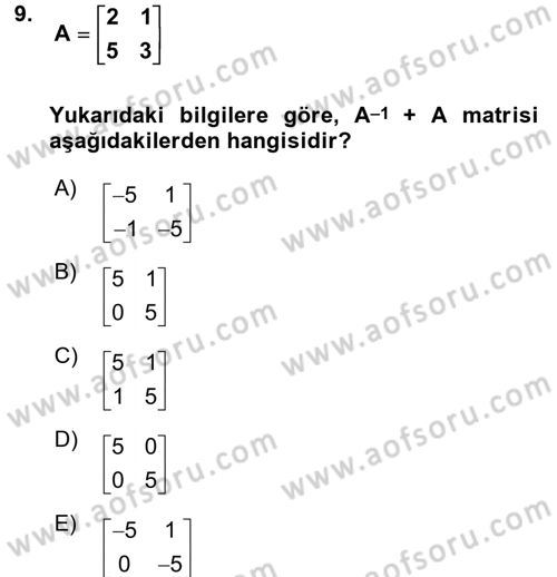 Genel Matematik Dersi 2017 - 2018 Yılı (Final) Dönem Sonu Sınav Soruları 9. Soru