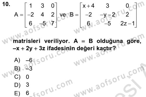 Genel Matematik Dersi 2018 - 2019 Yılı 3 Ders Sınav Soruları 10. Soru