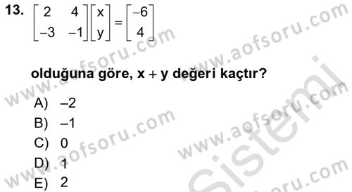 Genel Matematik Dersi 2018 - 2019 Yılı 3 Ders Sınav Soruları 13. Soru