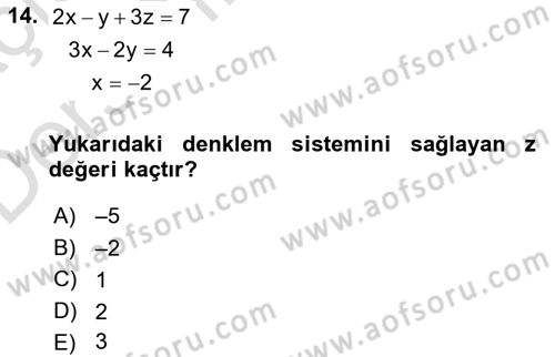 Genel Matematik Dersi 2018 - 2019 Yılı 3 Ders Sınav Soruları 14. Soru