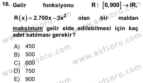 Genel Matematik Dersi 2018 - 2019 Yılı 3 Ders Sınav Soruları 16. Soru