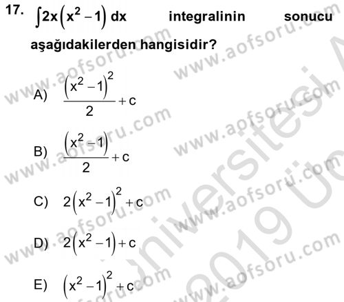 Genel Matematik Dersi 2018 - 2019 Yılı 3 Ders Sınav Soruları 17. Soru