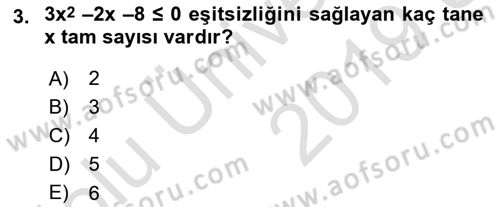 Genel Matematik Dersi 2018 - 2019 Yılı 3 Ders Sınav Soruları 3. Soru