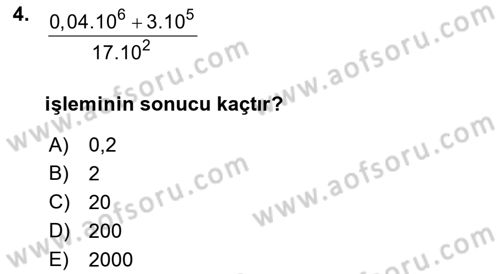 Genel Matematik Dersi 2018 - 2019 Yılı 3 Ders Sınav Soruları 4. Soru