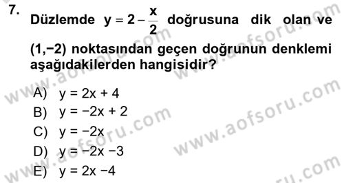 Genel Matematik Dersi 2018 - 2019 Yılı 3 Ders Sınav Soruları 7. Soru