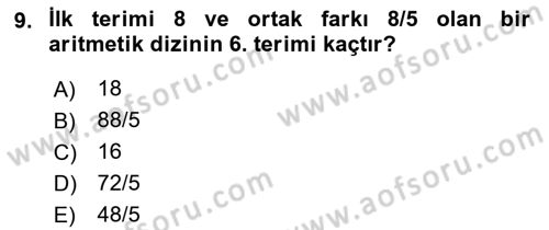 Genel Matematik Dersi 2018 - 2019 Yılı 3 Ders Sınav Soruları 9. Soru
