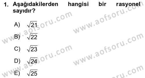 Genel Matematik Dersi Ara Sınavı Deneme Sınav Soruları 1. Soru