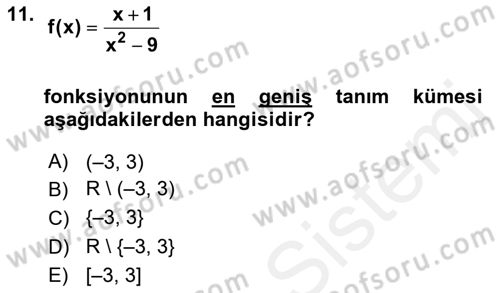 Genel Matematik Dersi Ara Sınavı Deneme Sınav Soruları 11. Soru