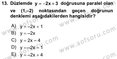 Genel Matematik Dersi Ara Sınavı Deneme Sınav Soruları 13. Soru