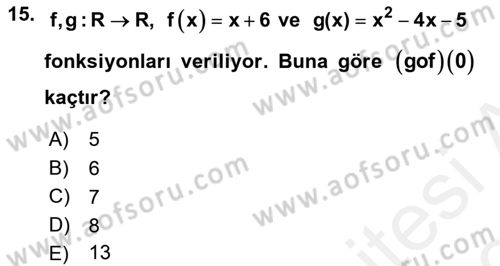Genel Matematik Dersi Ara Sınavı Deneme Sınav Soruları 15. Soru