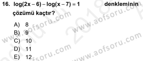 Genel Matematik Dersi Ara Sınavı Deneme Sınav Soruları 16. Soru