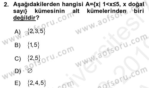 Genel Matematik Dersi 2018 - 2019 Yılı (Vize) Ara Sınav Soruları 2. Soru