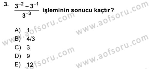 Genel Matematik Dersi Ara Sınavı Deneme Sınav Soruları 3. Soru