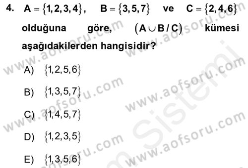 Genel Matematik Dersi Ara Sınavı Deneme Sınav Soruları 4. Soru