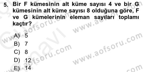 Genel Matematik Dersi Ara Sınavı Deneme Sınav Soruları 5. Soru