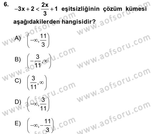Genel Matematik Dersi Ara Sınavı Deneme Sınav Soruları 6. Soru