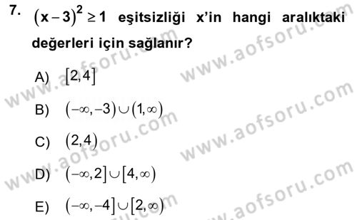 Genel Matematik Dersi Ara Sınavı Deneme Sınav Soruları 7. Soru
