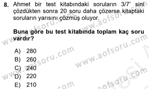Genel Matematik Dersi Ara Sınavı Deneme Sınav Soruları 8. Soru