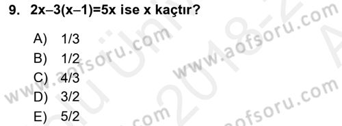 Genel Matematik Dersi Ara Sınavı Deneme Sınav Soruları 9. Soru