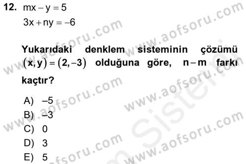 Genel Matematik Dersi 2018 - 2019 Yılı (Final) Dönem Sonu Sınav Soruları 12. Soru