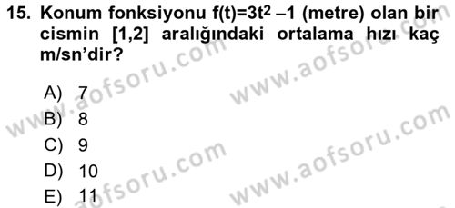 Genel Matematik Dersi 2018 - 2019 Yılı (Final) Dönem Sonu Sınav Soruları 15. Soru