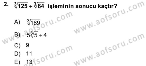 Genel Matematik Dersi 2018 - 2019 Yılı (Final) Dönem Sonu Sınav Soruları 2. Soru