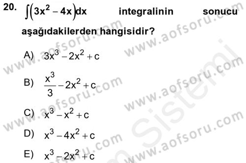Genel Matematik Dersi 2018 - 2019 Yılı (Final) Dönem Sonu Sınav Soruları 20. Soru