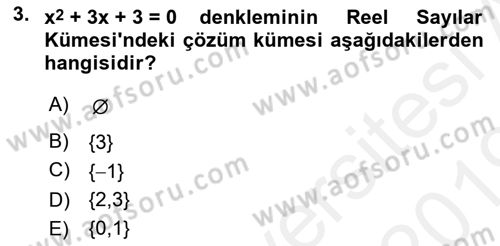 Genel Matematik Dersi 2018 - 2019 Yılı (Final) Dönem Sonu Sınav Soruları 3. Soru