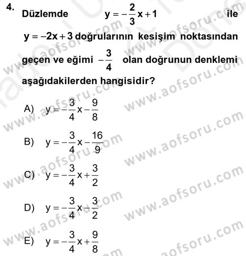 Genel Matematik Dersi 2018 - 2019 Yılı (Final) Dönem Sonu Sınav Soruları 4. Soru