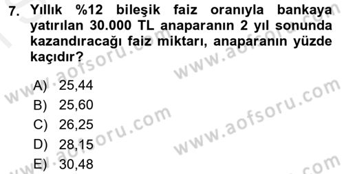 Genel Matematik Dersi 2018 - 2019 Yılı (Final) Dönem Sonu Sınav Soruları 7. Soru