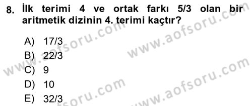 Genel Matematik Dersi 2018 - 2019 Yılı (Final) Dönem Sonu Sınav Soruları 8. Soru