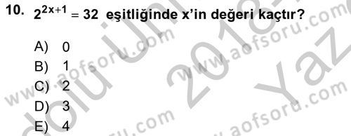 Genel Matematik Dersi 2018 - 2019 Yılı Yaz Okulu Sınav Soruları 10. Soru