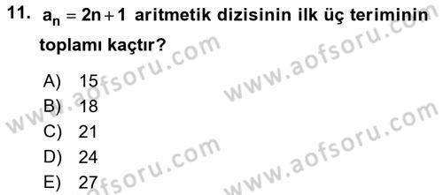 Genel Matematik Dersi 2018 - 2019 Yılı Yaz Okulu Sınav Soruları 11. Soru